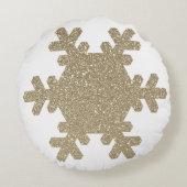 Sneeuwvlokpatroon Gouden Glitter Witte Kerstmis Rond Kussen (Achterkant)