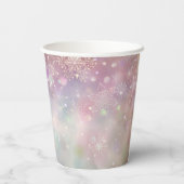 Sneeuwvlokpatroon in zachte pastelkleuren Bokeh Papieren Bekers (Achterkant)