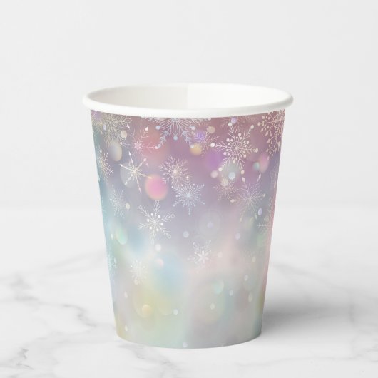 Sneeuwvlokpatroon in zachte pastelkleuren Bokeh Papieren Bekers (Links)
