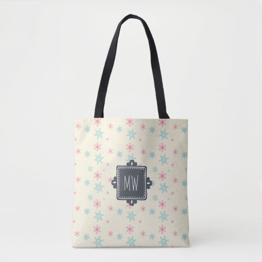 Sneeuwvlokpatroon met Fancy vierkant gepersonalise Tote Bag (Voorkant)