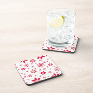 Sneeuwvlokpatroon, Rode sneeuwvlokken, Sneeuw, Wit Bier Onderzetter