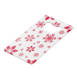 Sneeuwvlokpatroon, Rode sneeuwvlokken, Sneeuw, Wit Creditkaart Flessenopener