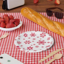 Sneeuwvlokpatroon, Rode sneeuwvlokken, Sneeuw, Wit Papieren Bordje