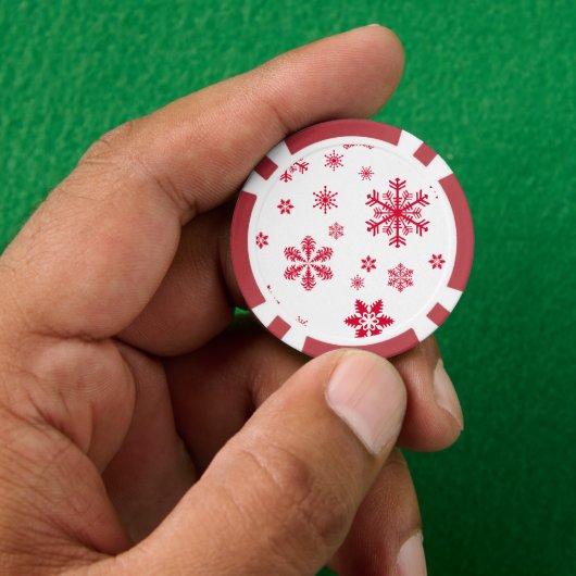 Sneeuwvlokpatroon, Rode sneeuwvlokken, Sneeuw, Wit Poker Chips (Hand)