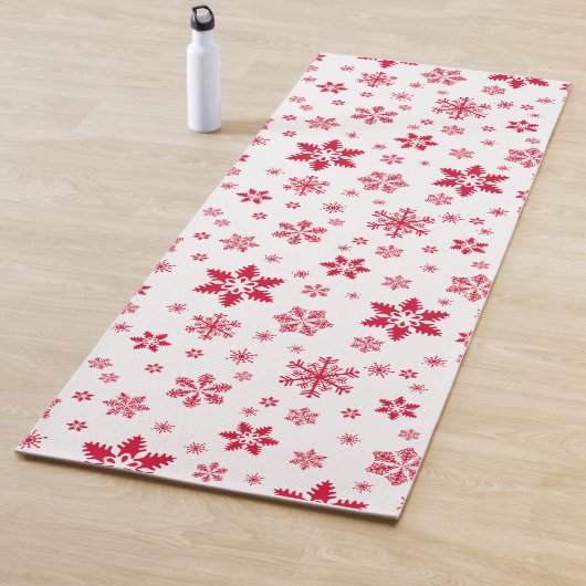Sneeuwvlokpatroon, Rode sneeuwvlokken, Sneeuw, Wit Yogamat (In situ)