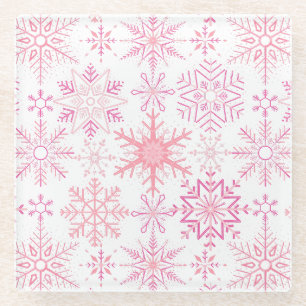Sneeuwvlokpatroon Roze Glazen Onderzetter