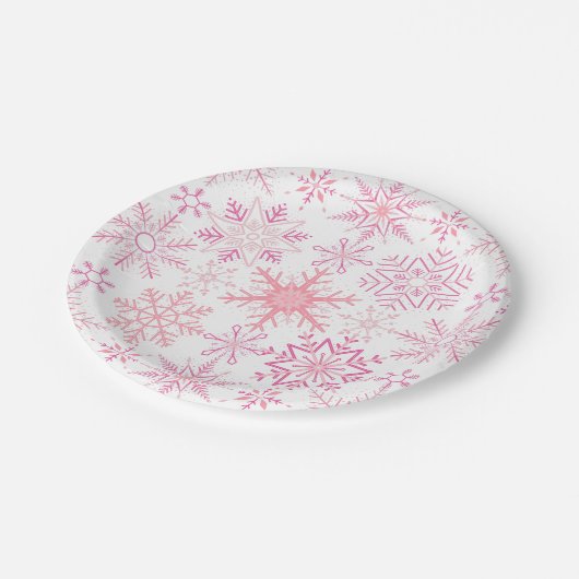 Sneeuwvlokpatroon Roze Papieren Bordje (Gekanteld)