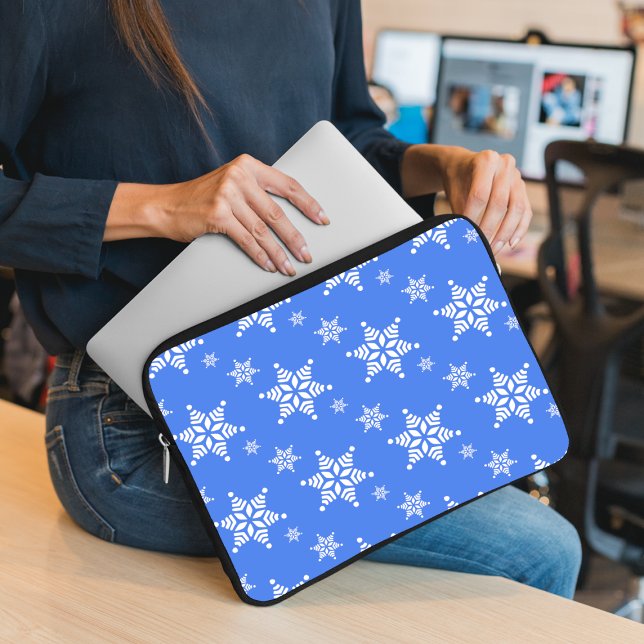 Sneeuwvlokpatroon, Witte sneeuwvlokken, Sneeuw, Bl Laptop Sleeve (Creator heeft geüpload)