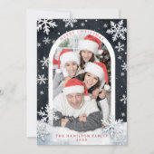 Sneeuwvlokrand Prettig Kerstmis Familie Fotokaart Feestdagenkaart (Voorkant)