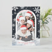 Sneeuwvlokrand Prettig Kerstmis Familie Fotokaart Feestdagenkaart (Staand voorkant)