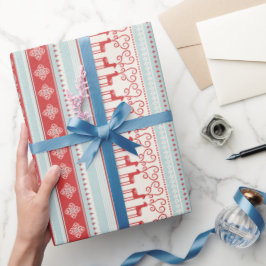 Sneeuwvlokstrepen met kerstrode turquoise cadeaupapier
