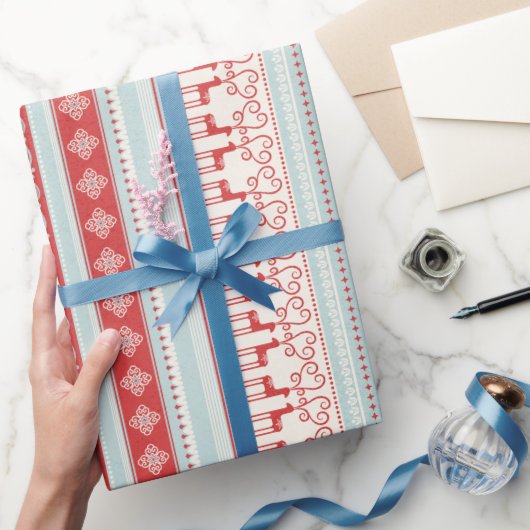 Sneeuwvlokstrepen met kerstrode turquoise cadeaupapier (Geschenken)
