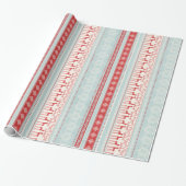 Sneeuwvlokstrepen met kerstrode turquoise cadeaupapier (Uitgerold)