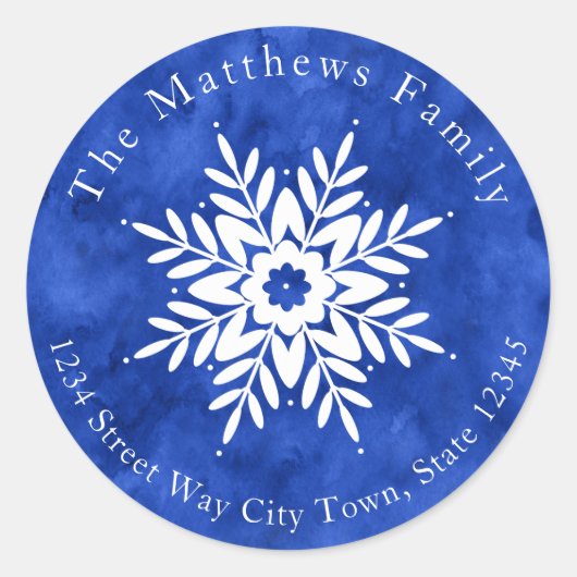 Sneeuwvloktekening 2, Indigo Blue Waterverf labels (Voorkant)