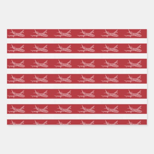 Sneeuwvlokvliegtuig op rood. Papieren pakbladen Inpakpapier Vel (Voorkant 3)