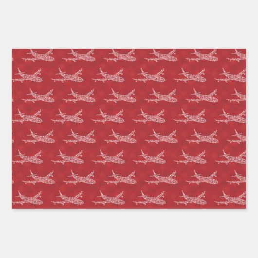 Sneeuwvlokvliegtuig op rood. Papieren pakbladen Inpakpapier Vel (Voorkant)
