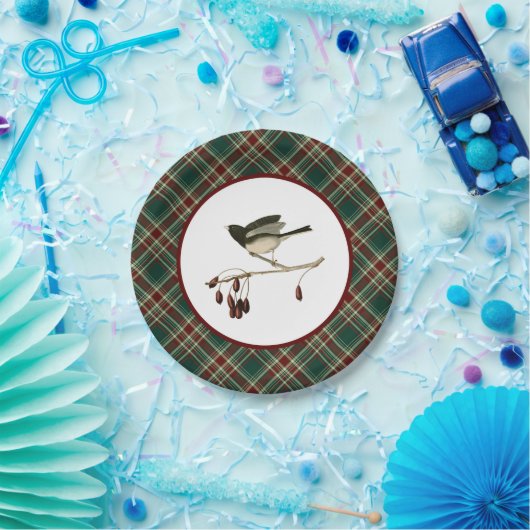 Sneeuwvogel met Kerst Plaid Pattern Papieren Bordje (Feest)