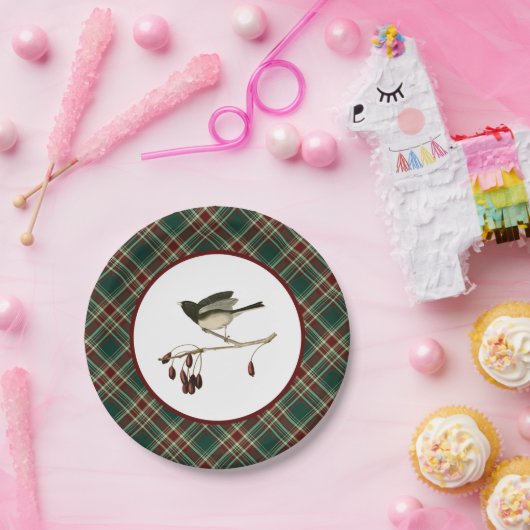  Sneeuwvogel met Kerst Plaid Pattern Papieren Bordje (Feest)