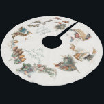 sneeuwvogels en kerstgraten kerstboom rok<br><div class="desc">Nostalgisch vakantiepatroon aangepast van klassieke Victoriaans wenskaarten met een collage van zoete  wintersneeuwvogels met rustieke kerstgroeten op een benarde neutrale achtergrond.</div>