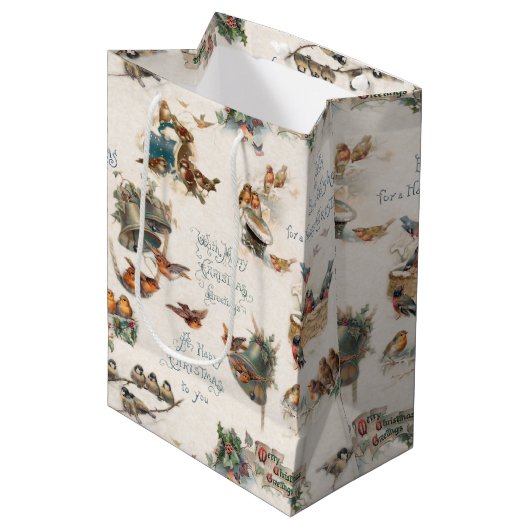 sneeuwvogels en kerstgraten medium cadeauzakje (Voorkant Gekanteld)