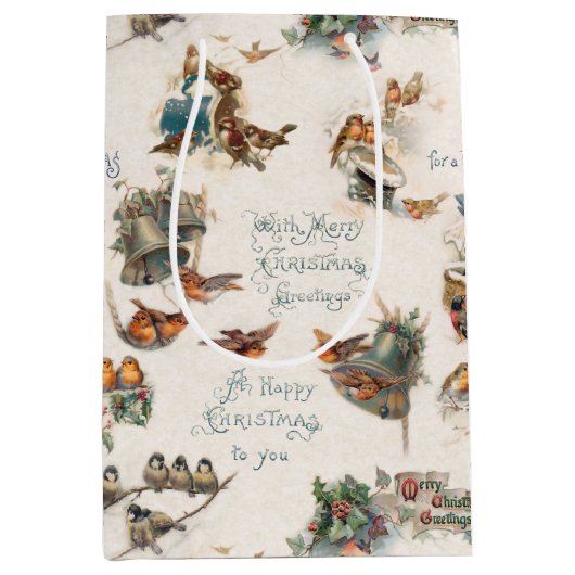  sneeuwvogels en kerstgraten medium cadeauzakje (Voorkant)