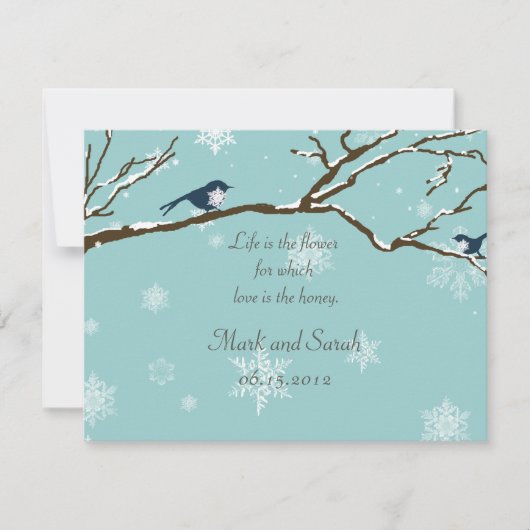 Sneeuwvogels en Snowflakes Robin Blue RSVP Kaartje (Voorkant)