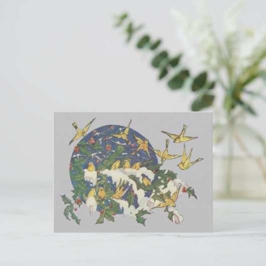 Sneeuwvogels, Holly en Sneeuwkerst Briefkaart (Staand voorkant)