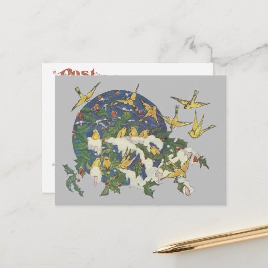 Sneeuwvogels, Holly en Sneeuwkerst Briefkaart (Voorkant / Achterkant in situ)