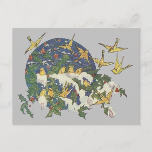 Sneeuwvogels, Holly en Sneeuwkerst Briefkaart (Voorkant)
