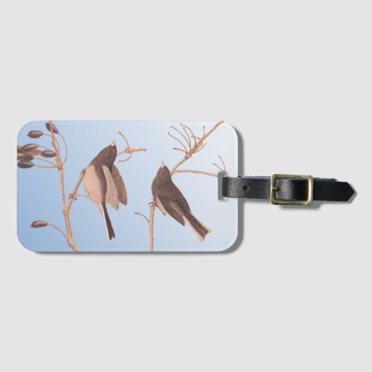 Sneeuwvogels op een kale wintertak bagagelabel (Voorkant (horizontaal))