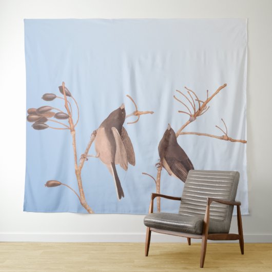 Sneeuwvogels op een kale wintertak wandkleed (In Situ (horizontaal))