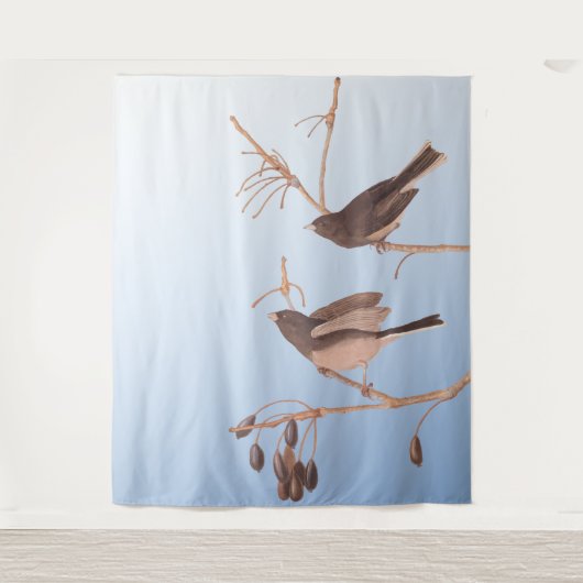 Sneeuwvogels op een kale wintertak wandkleed (Voorkant)