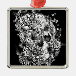 Sneeuwvogels, schedel van vogels en bloemen metalen ornament
