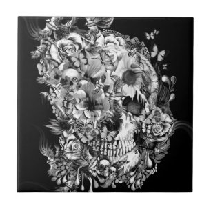 Sneeuwvogels, schedel van vogels en bloemen tegeltje