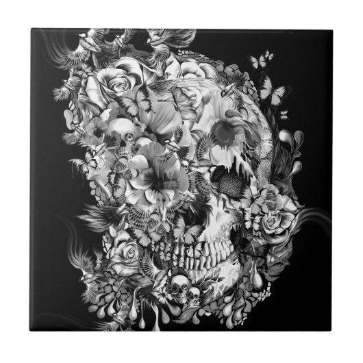 Sneeuwvogels, schedel van vogels en bloemen tegeltje (Voorkant)