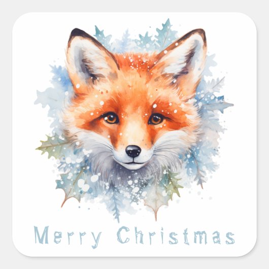 Sneeuwvos en Kerstmis Vierkante Sticker (Voorkant)