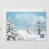 Sneeuwvos met kerstmuts winterbos qr-code feestdagenkaart (Voorkant)