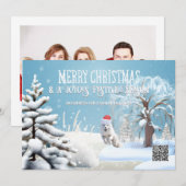 Sneeuwvos met kerstmuts winterbos qr-code feestdagenkaart (Voorkant / Achterkant)