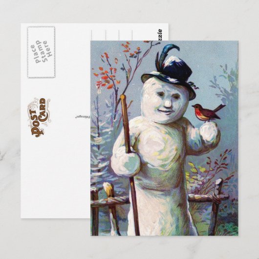 Sneeuwvrouw en vogel in de wintertuin briefkaart (Voorkant / Achterkant)