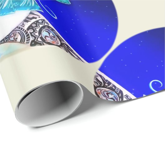 Sneeuwvrouw onder de blauwe winterhemel cadeaupapier (Rol Hoek)