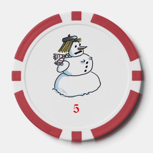 Sneeuwvrouw rood 5 gestreepte pokerchip (Voorkant)