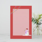 Sneeuwvrouw Rood Omrande Kerst Schrijfpapier Briefpapier (Staand voorkant)