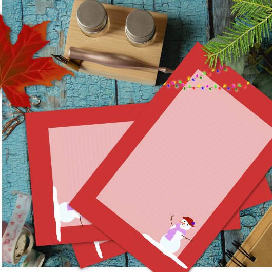 Sneeuwvrouw Rood Omrande Kerst Schrijfpapier Briefpapier