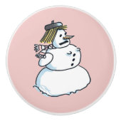Sneeuwvrouw roze keramische knop (Voorkant)