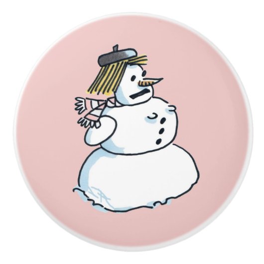 Sneeuwvrouw roze keramische knop (Voorkant)