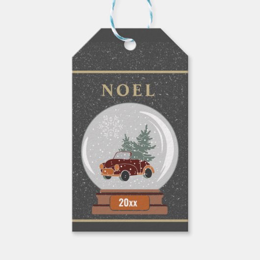 SneeuwWereldbol met auto's en kerstbomen Cadeaulabel (Voorkant)