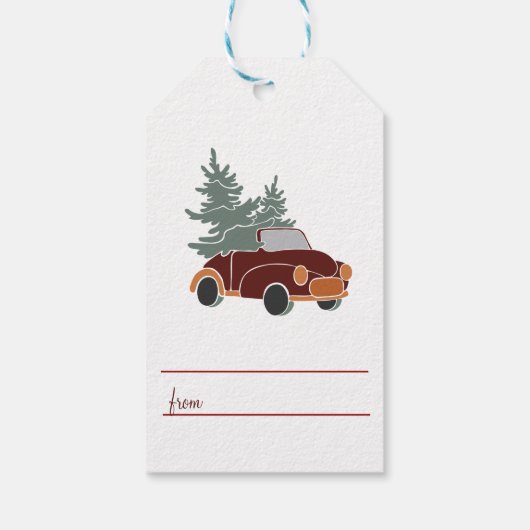 SneeuwWereldbol met auto's en kerstbomen Cadeaulabel (Achterkant)
