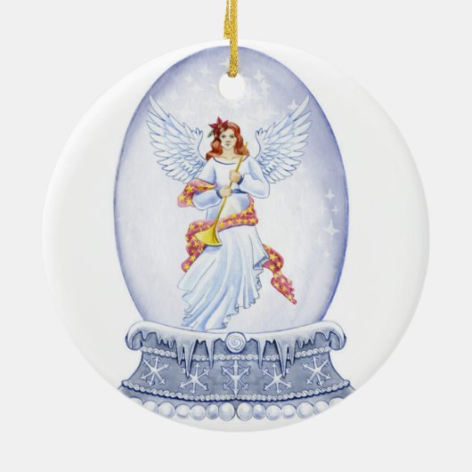 Sneeuwwereldbol met engel-illustratie keramisch ornament (Achterkant)