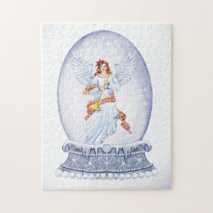 Sneeuwwereldbol met engel-illustratie legpuzzel