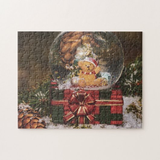 Sneeuwwereldbol met schattig Beer Legpuzzel (Horizontaal)